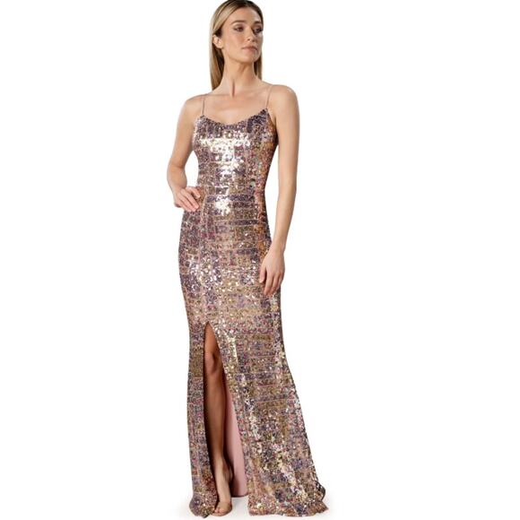 Dress The Population Tori Sequin Mermaid Gown Sweetheart Slit Formal Maxi Dress - Picture 16 of 16